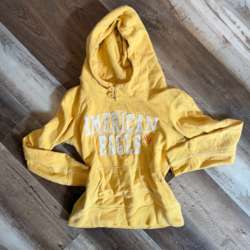 American Eagle Outfitters Pale Yellow Hoodie Pullover Y2K, butter yellow